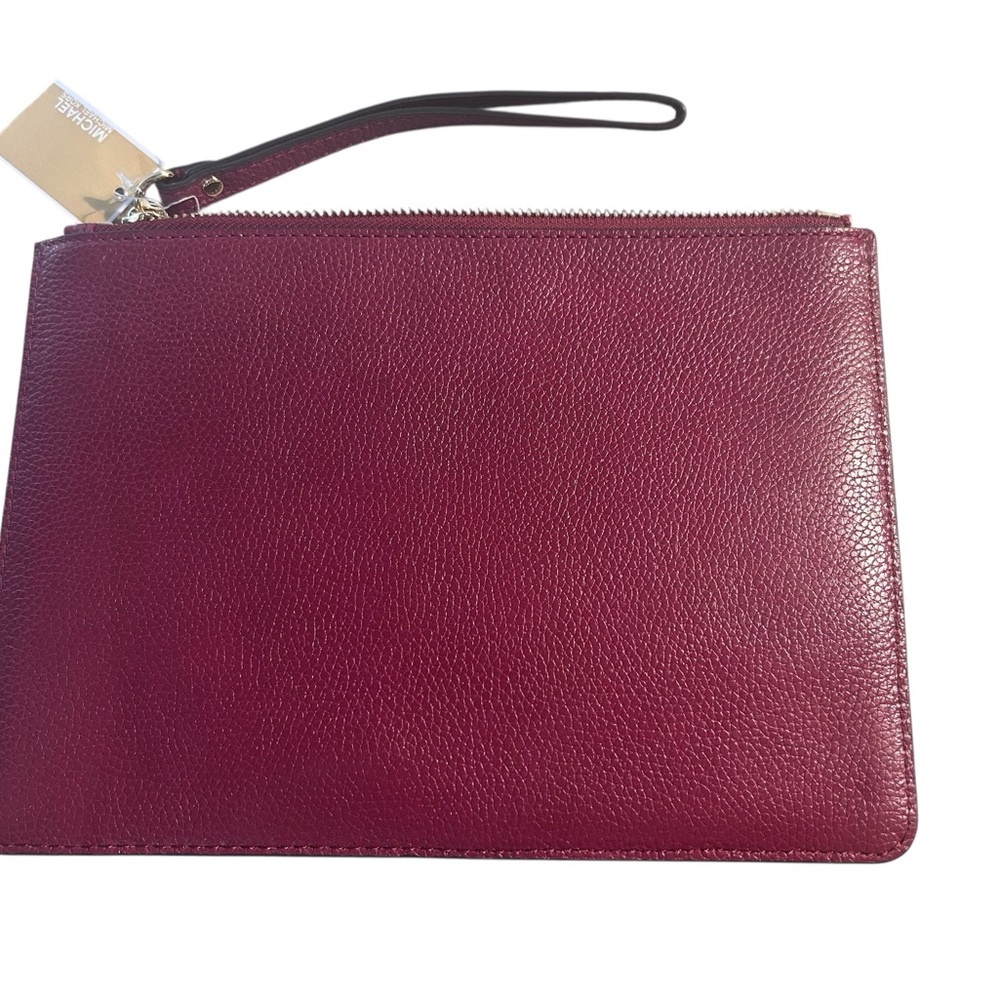 Michael Kors Jet Set Travel zip clutch leather burgundy minimalist designer - Picture 2 of 7